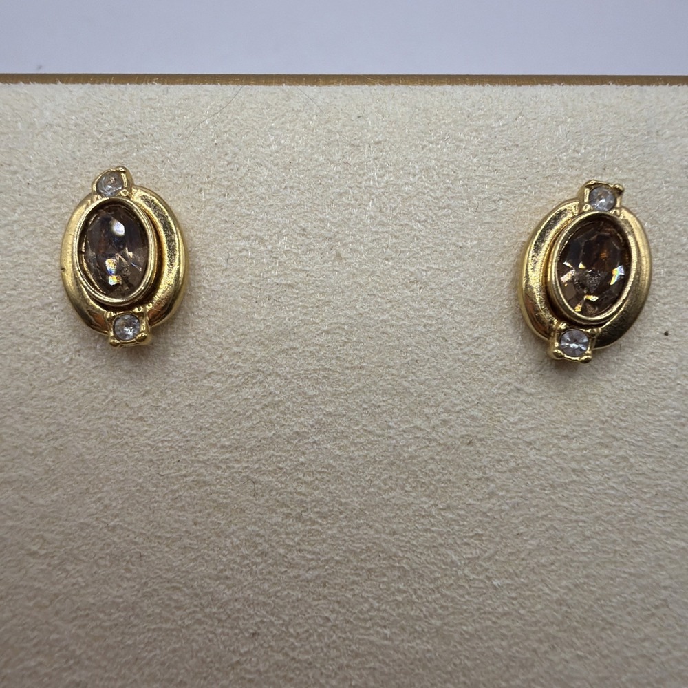 Vintage Avon Oval Rhinestone & Clear Crystal Accents Small Post Pierced Earrings